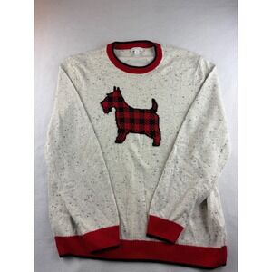 Charter Club Men's XL Speckled Knit Sweater Scottish‎ Terrier Plaid Crew Neck